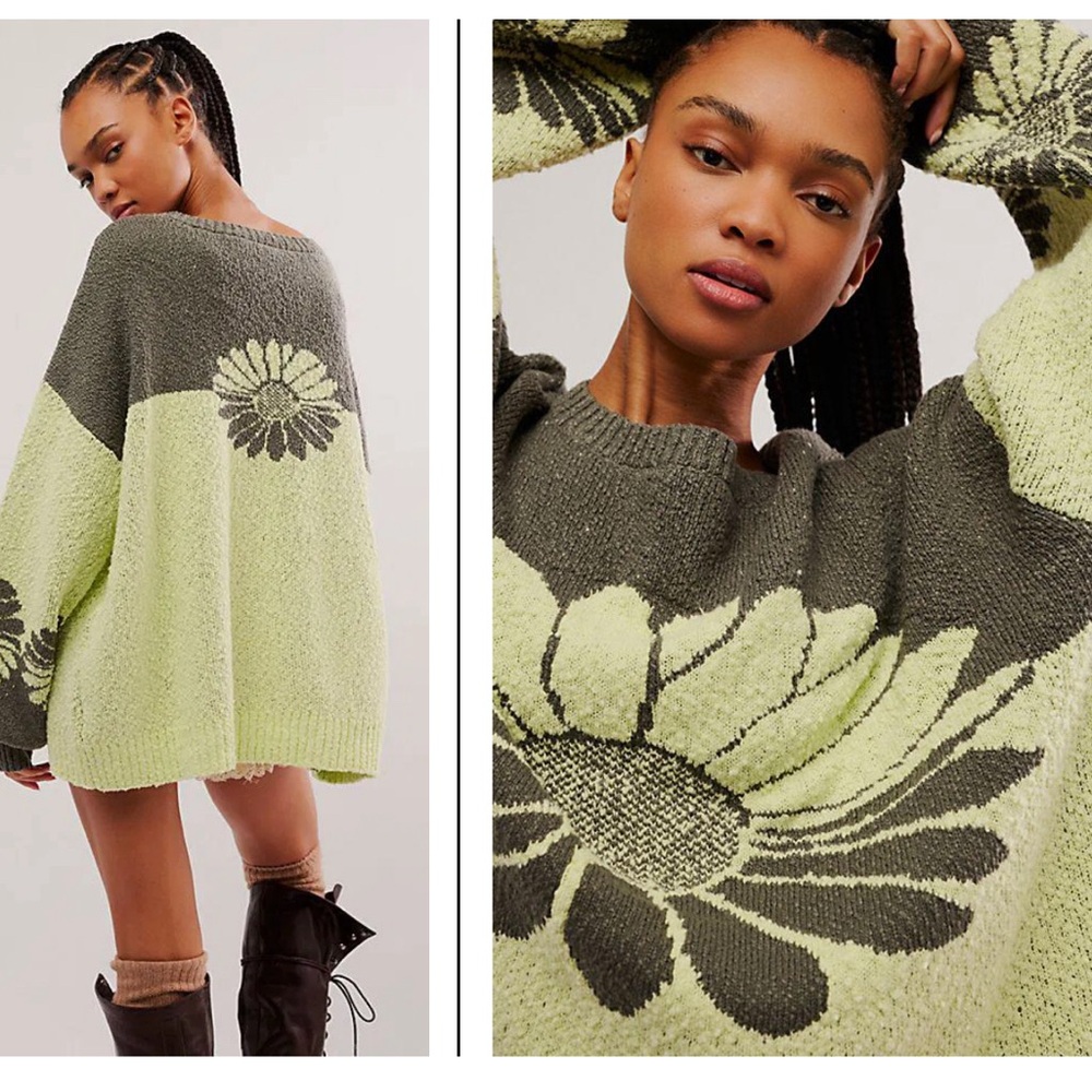 Free People In Bloom Sweater Luminary Olive Combo Sz Medium - Picture 3 of 8